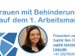 The picture shows Saphir Ben Dakon laughing.There are individual letters of the title of the input in the colour blue.