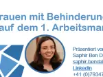 Auf dem Bild ist Saphir Ben Dakon zu sehen, wie sie lacht. Da sind einzelne Buchstaben des Titels des Inputs in der Farbe blau.